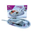 Conjunto Inox 2 peças Travessa com Colher P/ Servir Arroz Churrasco