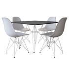 Conjunto Jantar Eames De Ferro Branco E Tampo Quadrado Preto 90cm 4 Cadeiras Branca