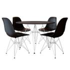 Conjunto Jantar Eames De Ferro Branco Tampo Redondo 110cm Preto 4 Cadeiras Preta