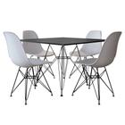 Conjunto Jantar Eames De Ferro Preto E Tampo Quadrado Preto 90cm 4 Cadeiras Branca