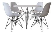 Conjunto Jantar Eames De Ferro Preto Tampo Redondo 90cm Branco 4 Cadeiras Brancas