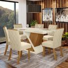 Conjunto Jantar Tampo Mdf Canto Reto Vidro 160 Cm 06 Cadeiras Sabrina Henn Nature Off White Linho