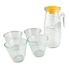 Conjunto Jarra de 800ml com 4 Copos de 220ml de Vidro Suco Água Refresco Bebida Visita Cozinha Doméstico Presente Casa