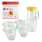 Conjunto Jarra de Suco Com Tampa 800ml com 4 Copos de 220ml de Vidro Resistente