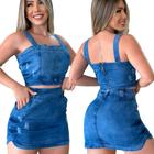 Conjunto Jeans Feminino Cropped e Saia Com Elastano Lycra Strech Moda Blogueira G