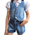 Conjunto Jeans Infantil Meninas Confortavel-Short+Camisa Social+Colete-Parque-Festas-Natal-Ano Novo-Livia-