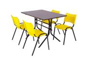 Conjunto Jogo De Mesa 70x120 Com 4 Cadeiras Iso Amarela Para Sorveterias Lanchonetes Em Aço E Polipropileno