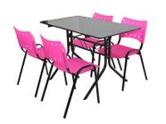 Conjunto Jogo De Mesa 70x120 Com 4 Cadeiras Iso Rosa Para Sorveterias E Lanchonetes Em Aço E Polipropileno