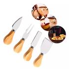 Conjunto Jogo Para Cortar Queijo 4 Peças Itens Inox Kit Facas Espátula Garfo Facas Gourmet Corte Frios Fatiador Picar