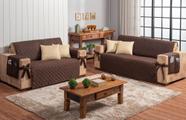 Conjunto jogo protetor de sofá 2 e 3 lugares marrom com 4 capas de almofada bege