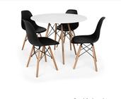 Conjunto Kit 4 Cadeiras Eiffel Eames Preta + 1 Mesa Eames 80cm Branca Base Madeira Sala Cozinha
