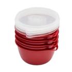 Conjunto Kit 4 Potes Organizadores Bowls 500ml Vermelho Tampa Transparente Livre BPA