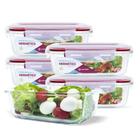 Conjunto Kit 5 Potes Vidro Hermético Retangular Tampa Marmita Mantimentos 640ml