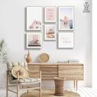 Conjunto Kit 6 Quadros Decorativos Branco E Rosa Bella Ciao