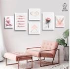 Conjunto kit 6 quadros decorativos rose feminino floral quarto sala - REAL DECORA