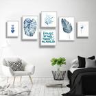 Conjunto Kit 6 Quadros Decorativos Sala Folhagens Azul