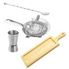 Conjunto Kit Bar 4 Peças Tábua + Colher Bailarina + Coador Strainer + Dosador Versátil Prático - Uz Utilidades