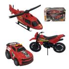 Conjunto Kit Carro Moto e Helicóptero Triplo BS Policial Resgate - BS TOYS