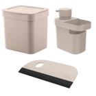 Conjunto Kit Cozinha Organizador Dispenser 650ml Detergente Com Suporte Para Esponja - Lixeira 2,5l - Rodinho De Pia - OU