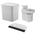 Conjunto Kit Cozinha Organizador Dispenser 650ml Detergente Com Suporte Para Esponja - Lixeira 2,5l - Rodinho De Pia - OU