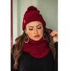 Conjunto Kit Touca Pompom E Cachecol Liso Gola Infinita De Lã Tricot Elegante Para Frio Blogueira