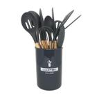 Conjunto Kit Utensílios de Cozinha 11 Peças Antiaderente Em Silicone E Cabo De Madeira Ecológico