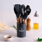 Conjunto Kit Utensílios de Cozinha 11 Peças Antiaderente Em Silicone E Cabo De Madeira Ecológico