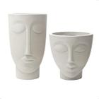 Conjunto Kit Vaso Face Rosto Mulher N34 + Homem N48 Cimento Estilo Totem - Nutriplast