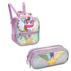 Conjunto Lancheira Térmica + Estojo Escolar Material Aulas Passeio Viagem Criança Infantil Menina Resistente Personagem Colorido Compartimentos - Shaolong