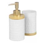 Conjunto Lavabo 2 Peças Bambu Dispenser Líquido Porta Escova