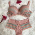 Conjunto Lingerie Calcinha e Sutiã com Bojo e Renda Bicolor Romance