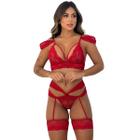 Importado - Conjunto Lingerie Sexy Paloma com Perneira em Renda