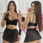 Conjunto Lingerie Com Saia Sexy Luvas Renda Luxo Sensual Sensual