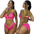 Conjunto Lingerie Feminino Íntimo Duas Cores De Renda Cropped Calcinha Sutiã Calesson Sem Bojo