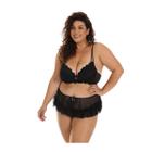 Conjunto Lingerie Plus Size Renda Sutia Calcinha Sainha Preto