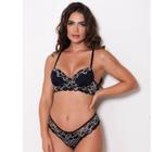 Conjunto Lingerie Rendado Bicolor Com Calcinha Fio - Moda Íntima