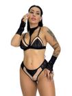 conjunto lingerie sexy sem bojo com luvas e gargantilha