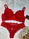 Conjunto lingerie tecido Poliester rendado com bojo -Jmartins -Feminino Adulto- Cor vermelho -Tam M