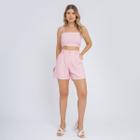 Conjunto Linho Short E Cropped Regata Verão Casual Feminino