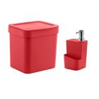 Conjunto Lixeira + Dispenser Detergente e Esponja Vermelho - Ou