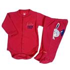 Conjunto longo bebê body vermelho bordado baby coelhinho