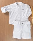 Conjunto Masc Bata ML Branca e Bermuda linho Branca Batizado - Anjos Baby