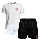 Conjunto Masculino Camiseta Algodão Short Tactel E Boné King