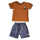 Conjunto Masculino de Camiseta de Malha e Bermuda de Moletom sem Felpa Cores Marron e Cinza - Up Baby