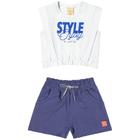 Conjunto Menina Angerô Cropped em Cotton e Shorts em Moletinho