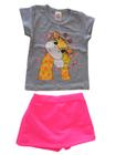 Conjunto Menina Blusa Estampada Cotton e Shorts/Saia Moletinho Neon Bebê Criança Feminino Infantil