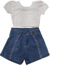 Conjunto Menina Blusa + Shorts Jeans Bordado Paraiso 15622