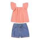 Conjunto Menina Blusa + Shorts Jeans Verão Paraiso Rf 15572