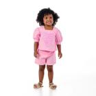 Conjunto Menina Blusa tricoline e short rosa coração tule