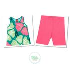 Conjunto Menina Kyly Regata Algodão Ciclista Cotton Verde/Rosa